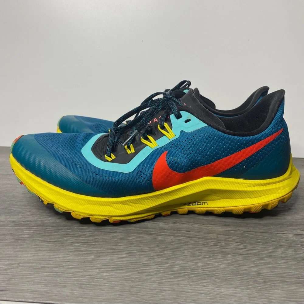 Nike Air Zoom Pegasus 36 Trail Geode Teal Red Yellow Mens Athletic Shoes SZ 9.5